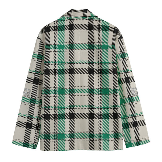 Sixty Eight 93 Green & Black Plaid Men's Casual Flat Lapel Collar Blazer