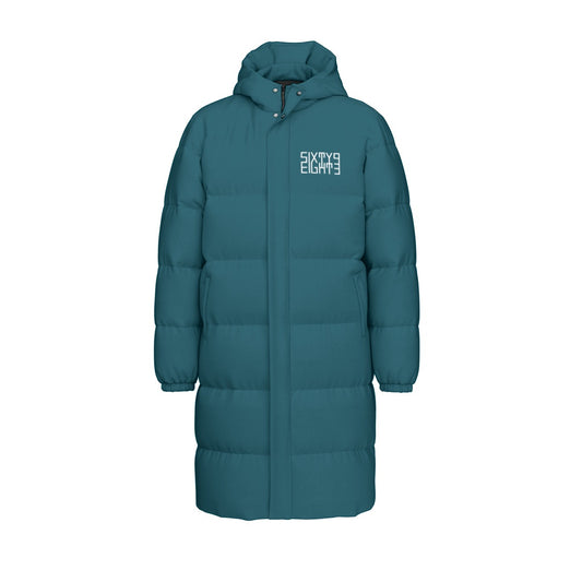 Sixty Eight 93 Logo White Dark Teal Unisex Long Puff Jacket