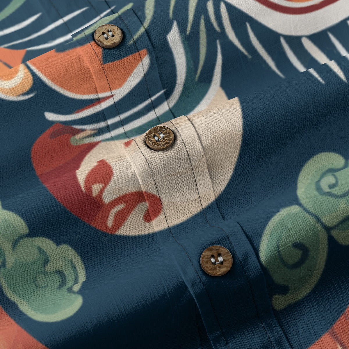 Sixty Eight 93 Logo White & Black Eternal Dragon Cotton Button Up Shirt