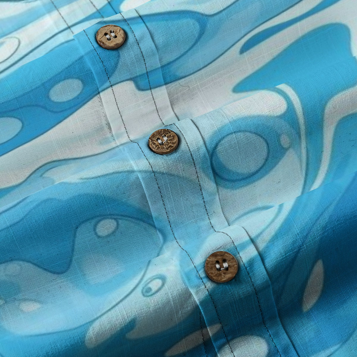 Sixty Eight 93 Logo Black Aqua Tsunami Cotton Button Up Shirt