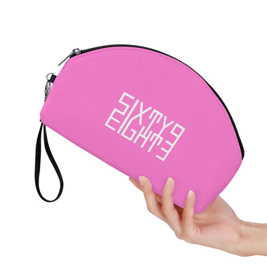 Sixty Eight 93 Logo White Pink Curved Cosmetic Bag