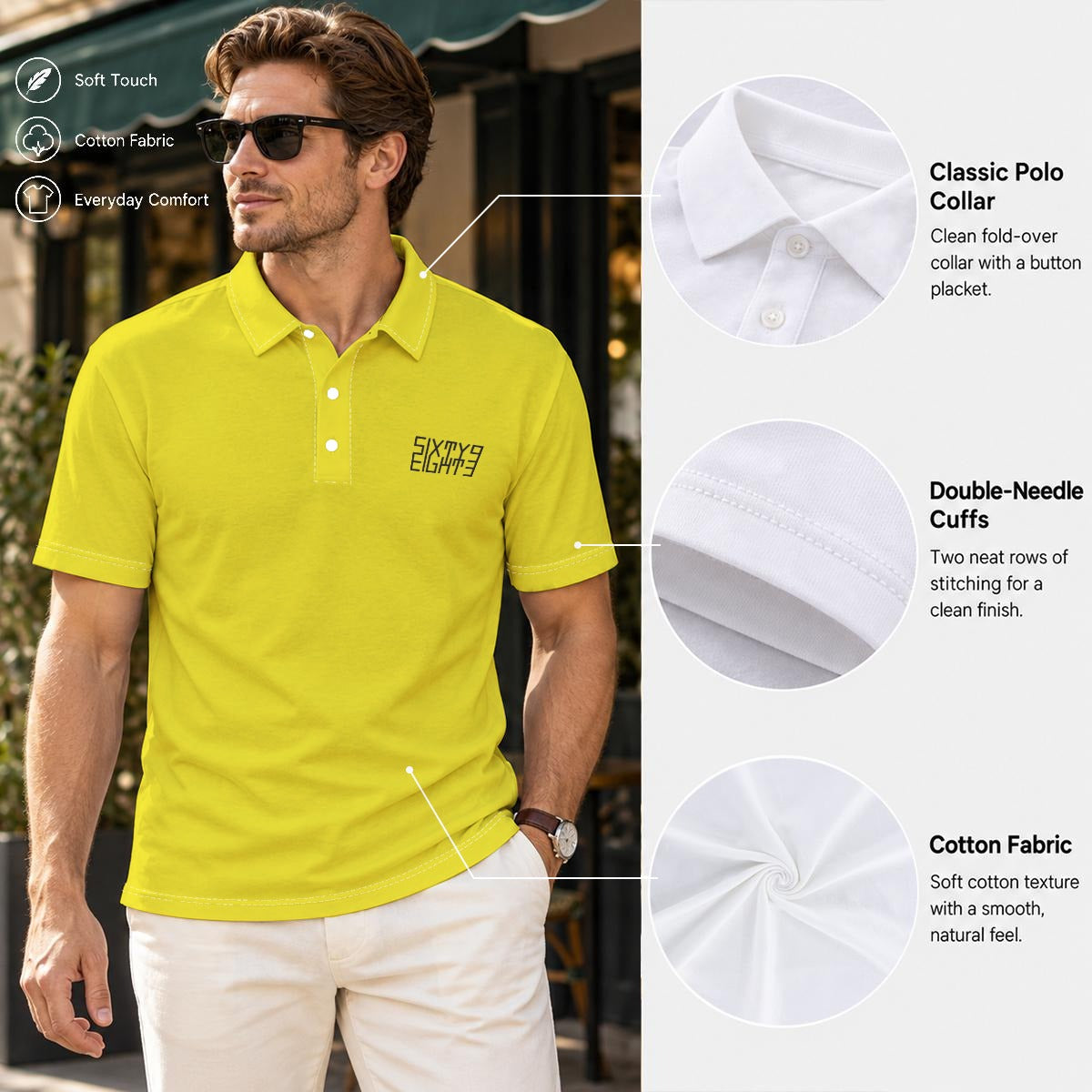 Sixty Eight 93 Logo Black Men's Lemonade Cotton Polo Shirt