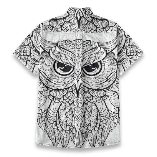 Sixty Eight 93 Logo White & Black Owl Cotton Button Up Shirt