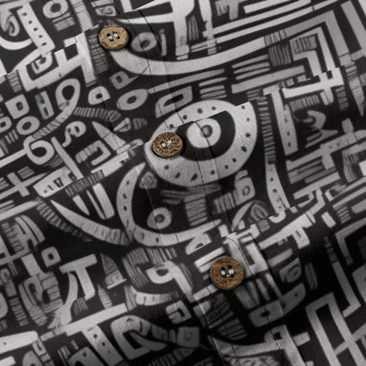 Sixty Eight 93 Logo White & Black Abstraction Cotton Button Up Shirt