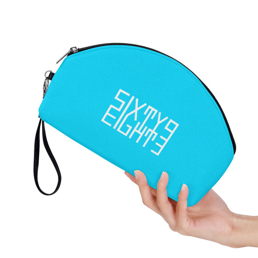 Sixty Eight 93 Logo White Aqua Blue Curved Cosmetic Bag