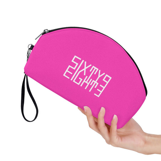 Sixty Eight 93 Logo White Fuchsia Curved Cosmetic Bag
