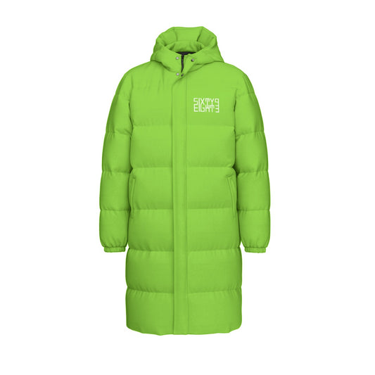 Sixty Eight 93 Logo White Green Apple Unisex Long Puff Jacket