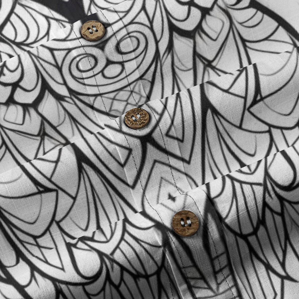 Sixty Eight 93 Logo White & Black Owl Cotton Button Up Shirt