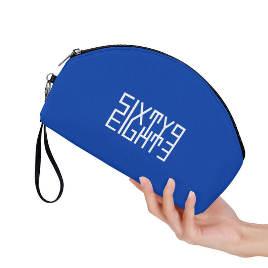 Sixty Eight 93 Logo White Blue Curved Cosmetic Bag