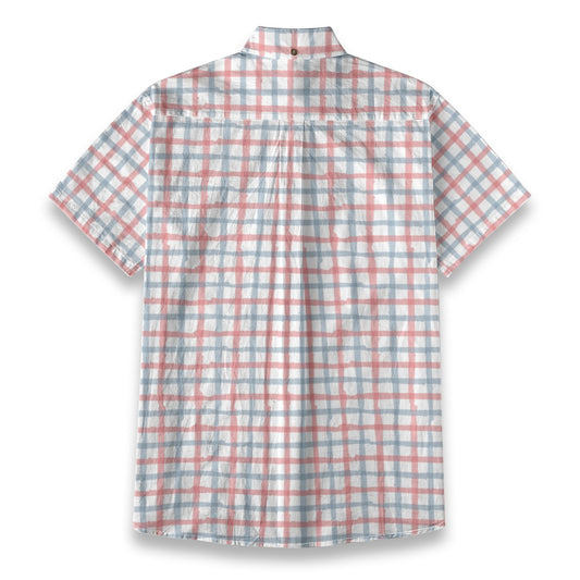 Sixty Eight 93 Logo Black Cadet Blue & Parrot Pink Cotton Button Up Shirt