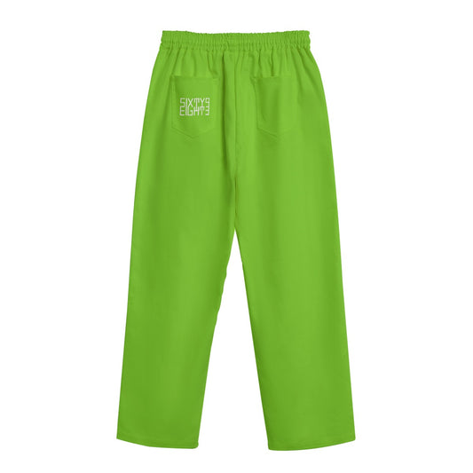 Sixty Eight 93 Logo White Green Apple Unisex Straight Casual Pants
