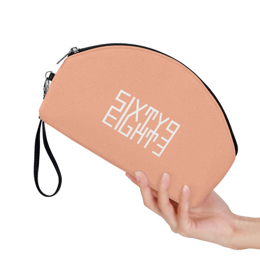 Sixty Eight 93 Logo White Peach Curved Cosmetic Bag