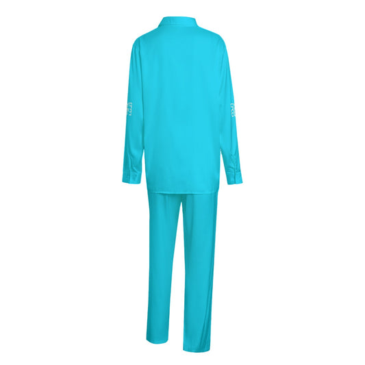 Sixty Eight 93 Logo White Aqua Blue Unisex Imitation Silk Pajama Set