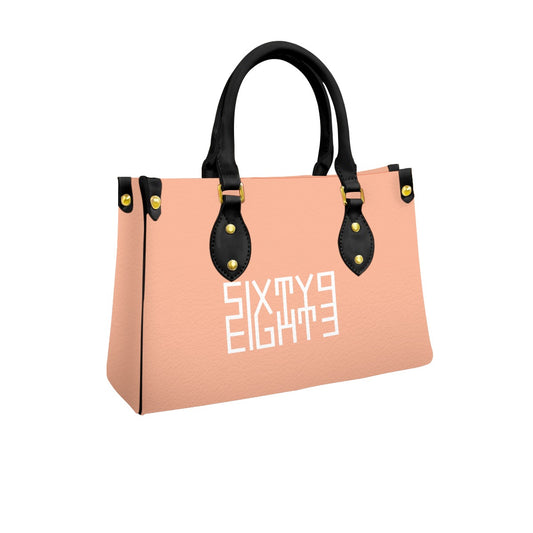 Sixty Eight 93 Logo White Peach Women's Tote Bag With Black Handle