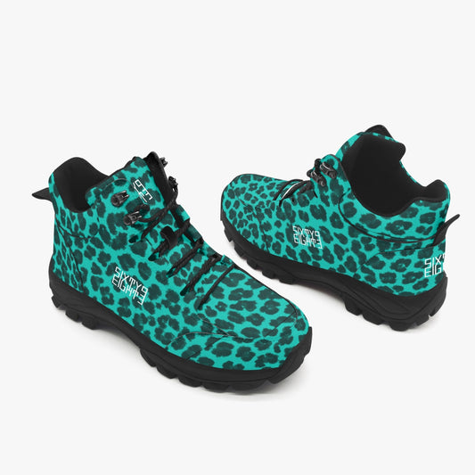 Sixty Eight 93 Logo White Cheetah Aqua Blue High Top Boots