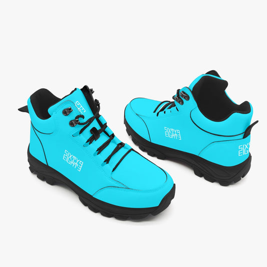 Sixty Eight 93 Logo White Aqua Blue High Top Boots
