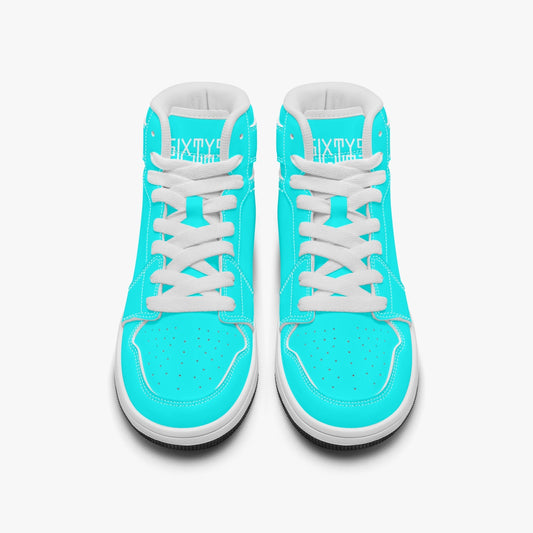Sixty Eight 93 Logo White Aqua Blue Kids High-Top Shoes