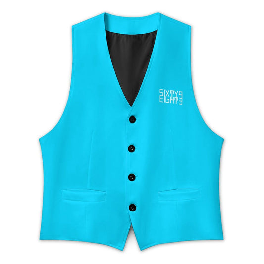 Sixty Eight 93 Logo White Aqua Blue Men's Sleeveless Suit Vest