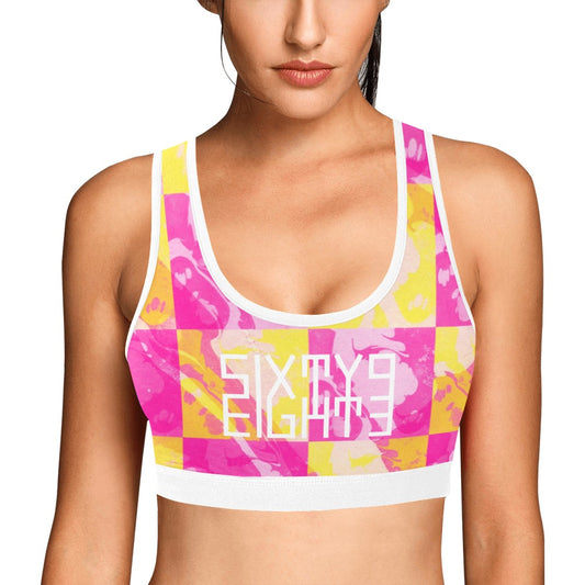 Sixty Eight 93 Logo White Marble #1 Sports Bra
