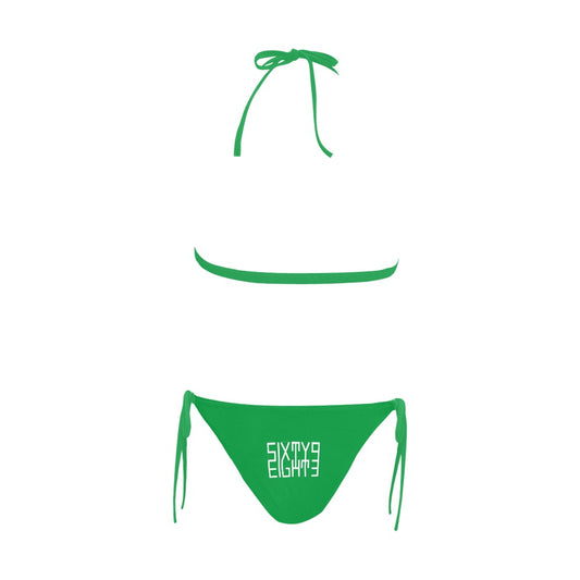 Sixty Eight 93 Logo White Brazil Green Halter Bikini Swimsuit