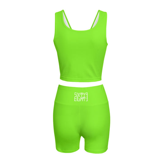 Sixty Eight 93 Logo White Lime Green Women's Yoga Set