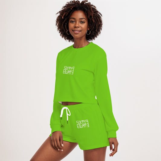Sixty Eight 93 Logo White Green Apple Women's Short Sweatshirt And Pants Set