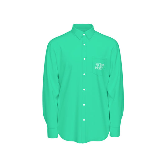 Sixty Eight 93 Logo White Sea Green Men's Cotton Long Sleeve Shirt