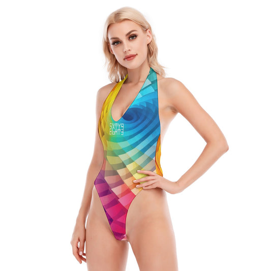 Sixty Eight 93 Logo White Women's Backless V-neck Skinny Bodysuit #8