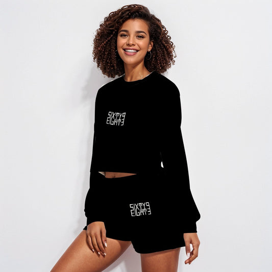 Sixty Eight 93 Logo White Black Women's Short Sweatshirt And Pants Set