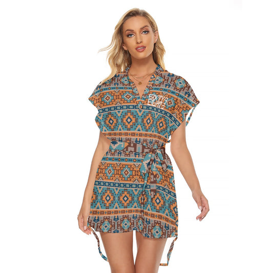 Sixty Eight 93 Upper Logo White Women's Stand-Up Collar Casual Dress With Belt #13