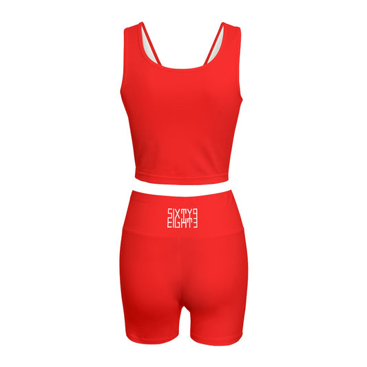 Sixty Eight 93 Logo White Red Women's Yoga Set