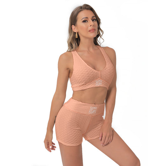 Sixty Eight 93 Logo White Peach Women's Sports Bra Suit #14