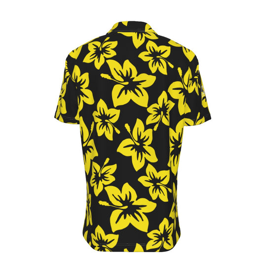 Sixty Eight 93 Logo White Hibiscus Gold & Black Button Up Shirt