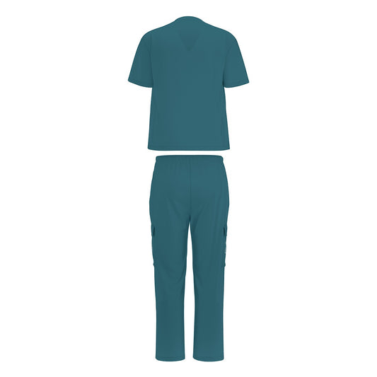 Sixty Eight 93 Logo White Dark Teal Unisex Scrub Set With Six Pockets