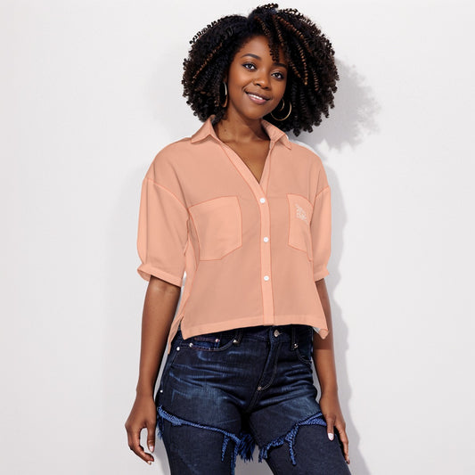 Sixty Eight 93 Logo White Peach Women's V-Neck Shirt