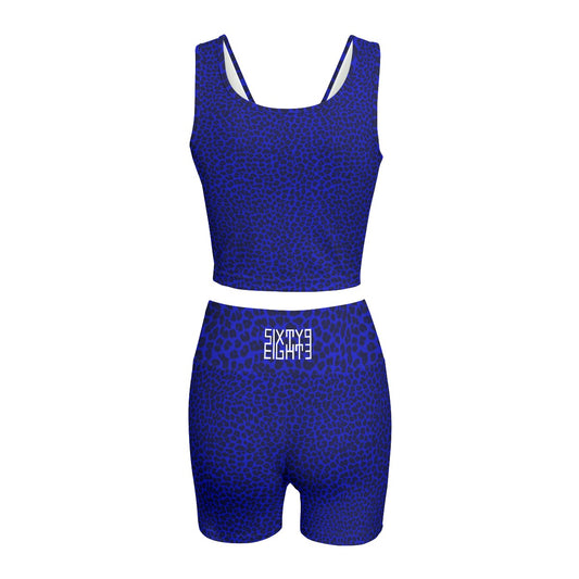 Sixty Eight 93 Logo White Cheetah Blue Women's Yoga Set