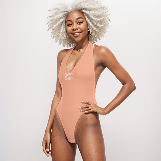 Sixty Eight 93 Logo White Peach Women's Backless V-Neck Skinny Bodysuit