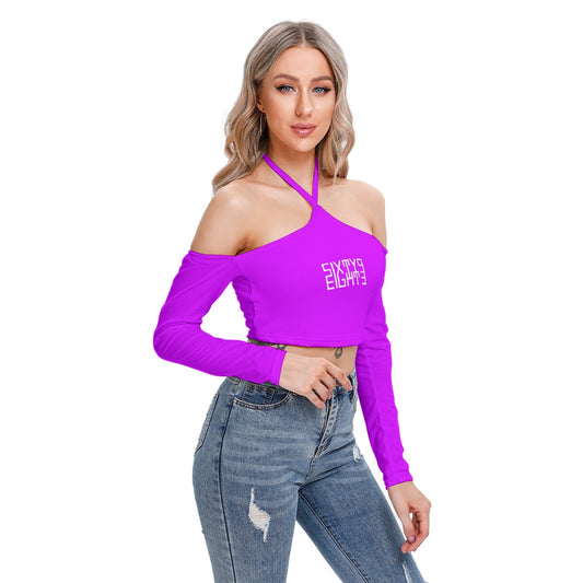 Sixty Eight 93 Logo White Grape Women's Halter Lace-up Top