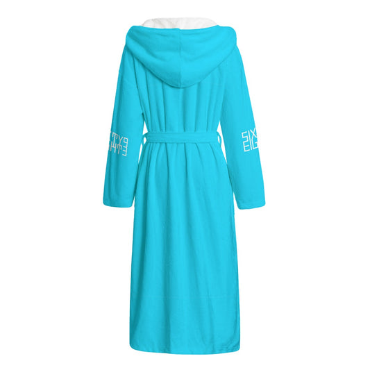 Sixty Eight 93 Logo White Aqua Blue Unisex Flannel Hooded Bathrobe