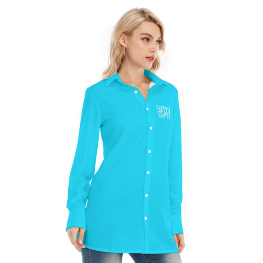 Sixty Eight 93 Logo White Aqua Blue Women's Long Shirt