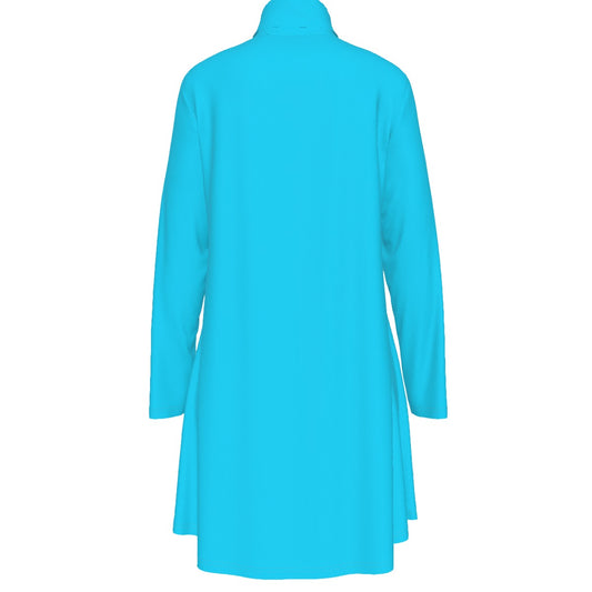 Sixty Eight 93 Logo White Aqua Blue Women's High Neck Long Sleeve Dress #22