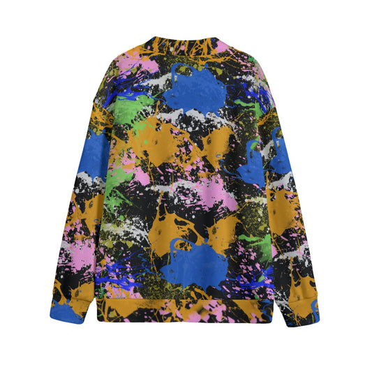 Sixty Eight 93 Logo White Splatter #2 Unisex V-Neck Knitted Fleece Cardigan