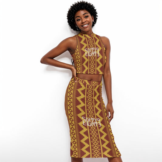 Sixty Eight 93 Logo White Women's Tank Top & Split High Skirt Set #3