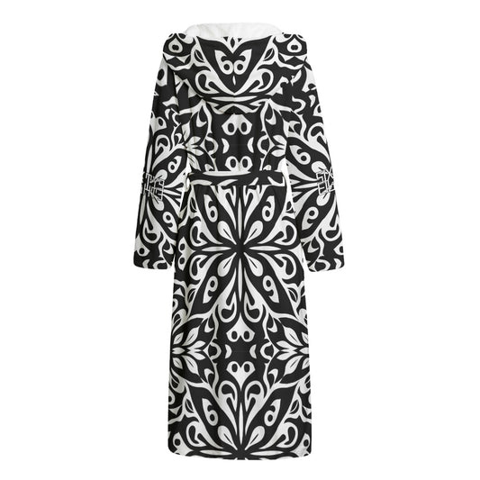 Sixty Eight 93 Logo White & Black Unisex Flannel Hooded Bathrobe #2