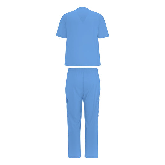 Sixty Eight 93 Logo White Havelock Blue Unisex Scrub Set With Six Pockets