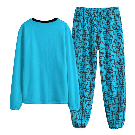 Sixty Eight 93 Logo Black Aqua Blue Unisex Thicken Pajama Set #13