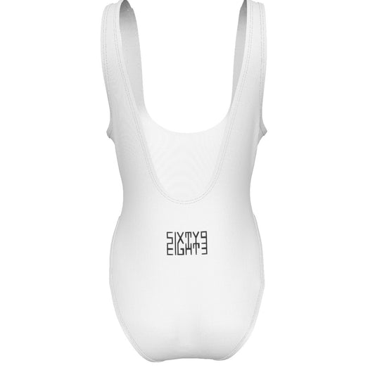 Sixty Eight 93 Logo Black White Women's High Cut One-Piece Swimsuit