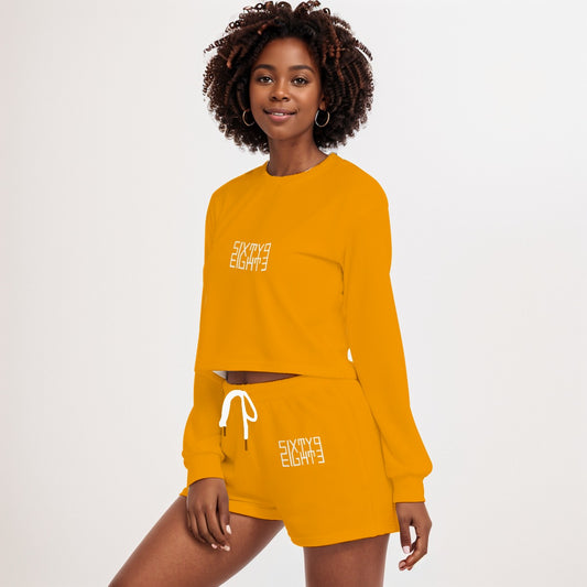 Sixty Eight 93 Logo White Orange Women's Short Sweatshirt And Pants Set