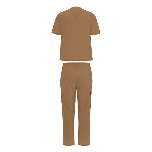 Sixty Eight 93 Logo White Chocolate Brown Unisex Scrub Set With Six Pockets