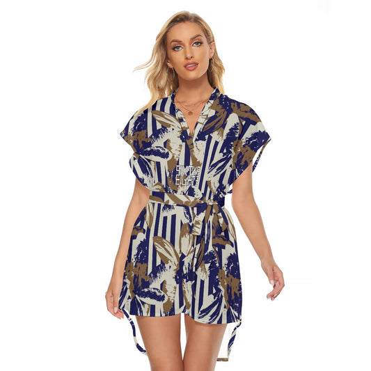 Sixty Eight 93 Logo White & Black Women's Stand-Up Collar Casual Dress With Belt #4